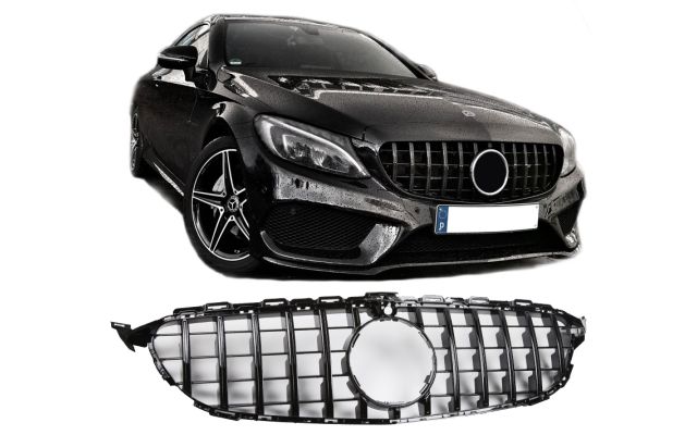 Kühlergrill Grill Schwarz Glanz kompatibel für Mercedes C Klasse
