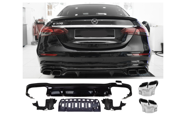 Rear spoiler diffuser + exhaust tips (CHROME) in E63 AMG LOOK fits for Mercedes  W213 E-Class